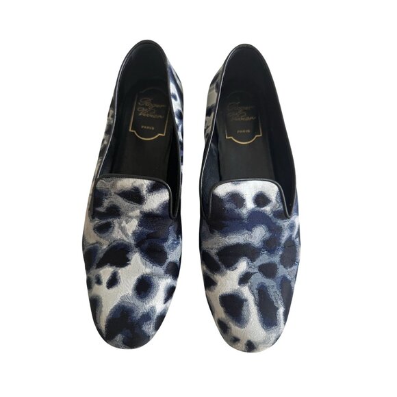 ROGER VIVIER Navy Blue Patterned Loafers Flats Size 37.5 - Picture 3 of 10